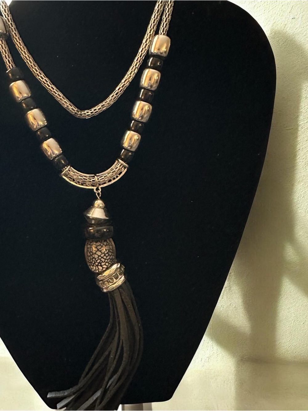 Erica Lyons Gold and Black Layered Tassel Necklace